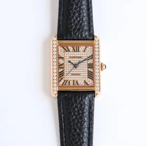 3K Factory Cartier Tank MK3 Automatic Watch Rose Gold Black Leather – Top Quality Replica Watch