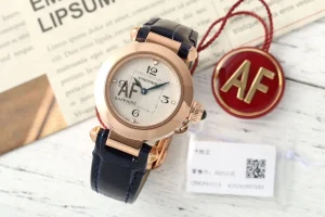 AF Factory AF Sapphire Rose Gold Blue Leather Strap Roman Numeral Dial Women’s Luxury Watch
