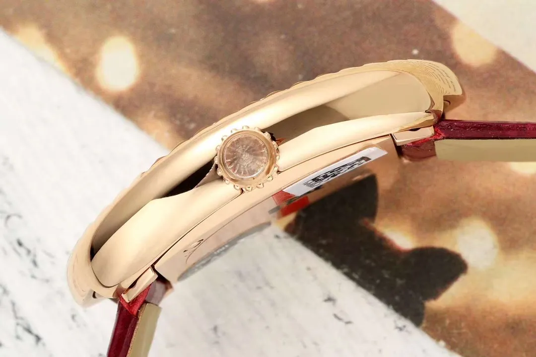 AF Factory Cartier Baignoire Allong??e Diamond-Set Rose Gold Oval Watch with Burgundy Leather Strap and Roman Numeral Dial - 图片 4