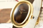 AF Factory Cartier Baignoire Oval Gold-Tone Case Brown Dial Leather Strap Women’s Vintage Watch