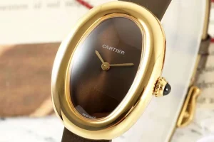 AF Factory Cartier Baignoire Oval Gold-Tone Case Brown Dial Leather Strap Women’s Vintage Watch