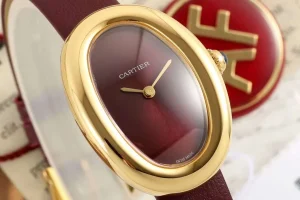 AF Factory Cartier Baignoire Oval Gold-Tone Case Burgundy Dial Red Leather Strap Women’s Luxury Watch