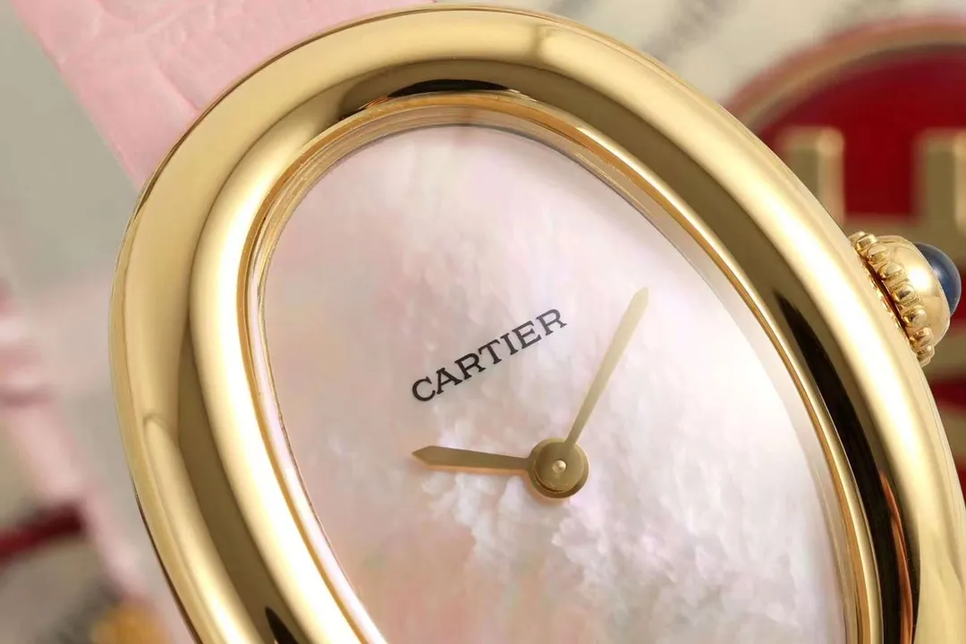 AF Factory Cartier Baignoire Oval Pink Mother-of-Pearl Dial Yellow Gold Case Pink Leather Strap Women’s Luxury Watch - 图片 3