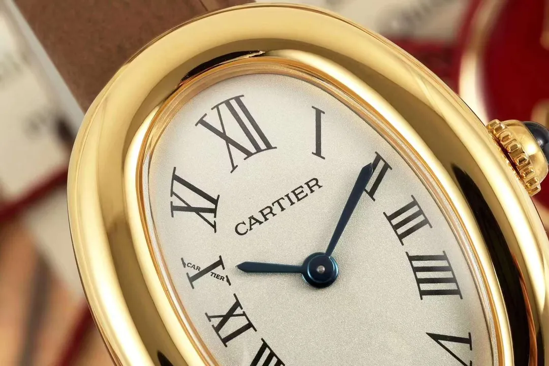 AF Factory Cartier Baignoire Oval Yellow Gold Women’s Watch with Brown Leather Strap and White Roman Numeral Dial - 图片 2