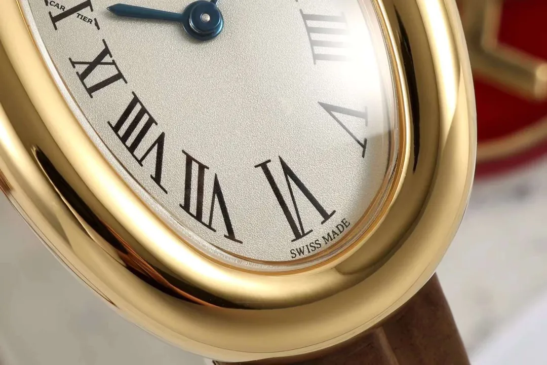 AF Factory Cartier Baignoire Oval Yellow Gold Women’s Watch with Brown Leather Strap and White Roman Numeral Dial - 图片 3