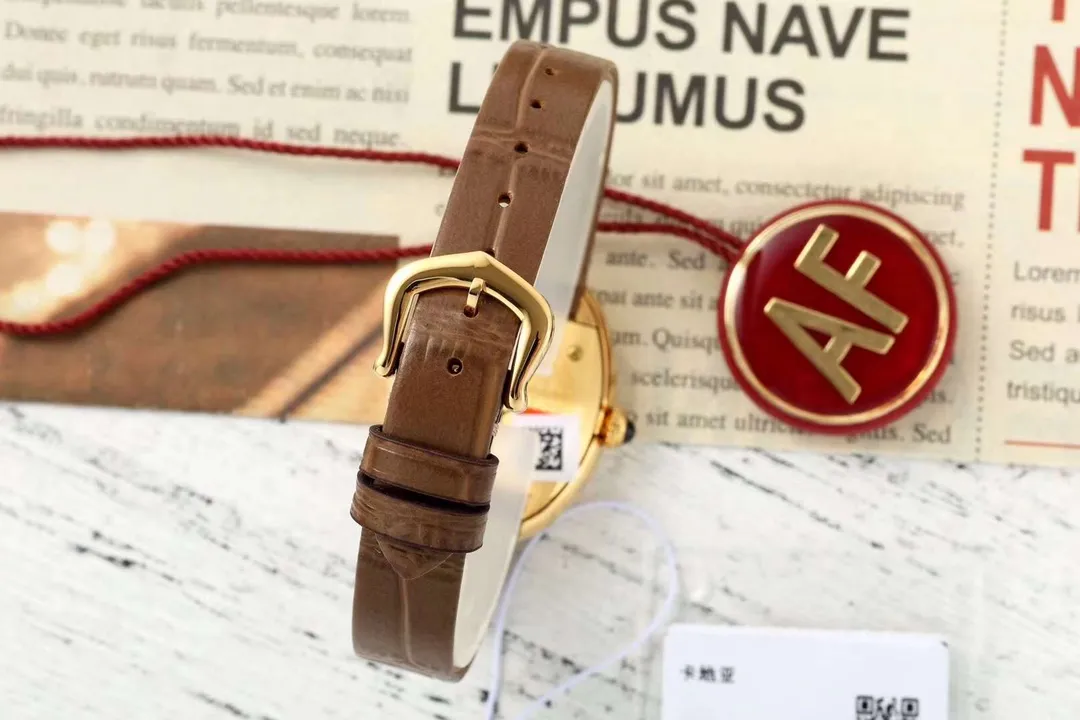 AF Factory Cartier Baignoire Oval Yellow Gold Women’s Watch with Brown Leather Strap and White Roman Numeral Dial - 图片 4