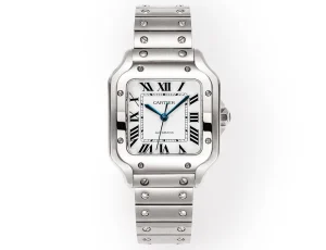 AF Factory Cartier Santos de Cartier Automatic Stainless Steel Watch with White Dial and Blue Hands