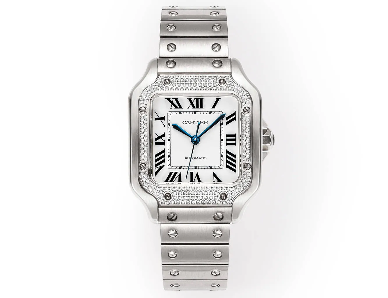 AF Factory Cartier Santos de Cartier Automatic Stainless Steel Watch with White Dial and Blue Hands - 图片 2