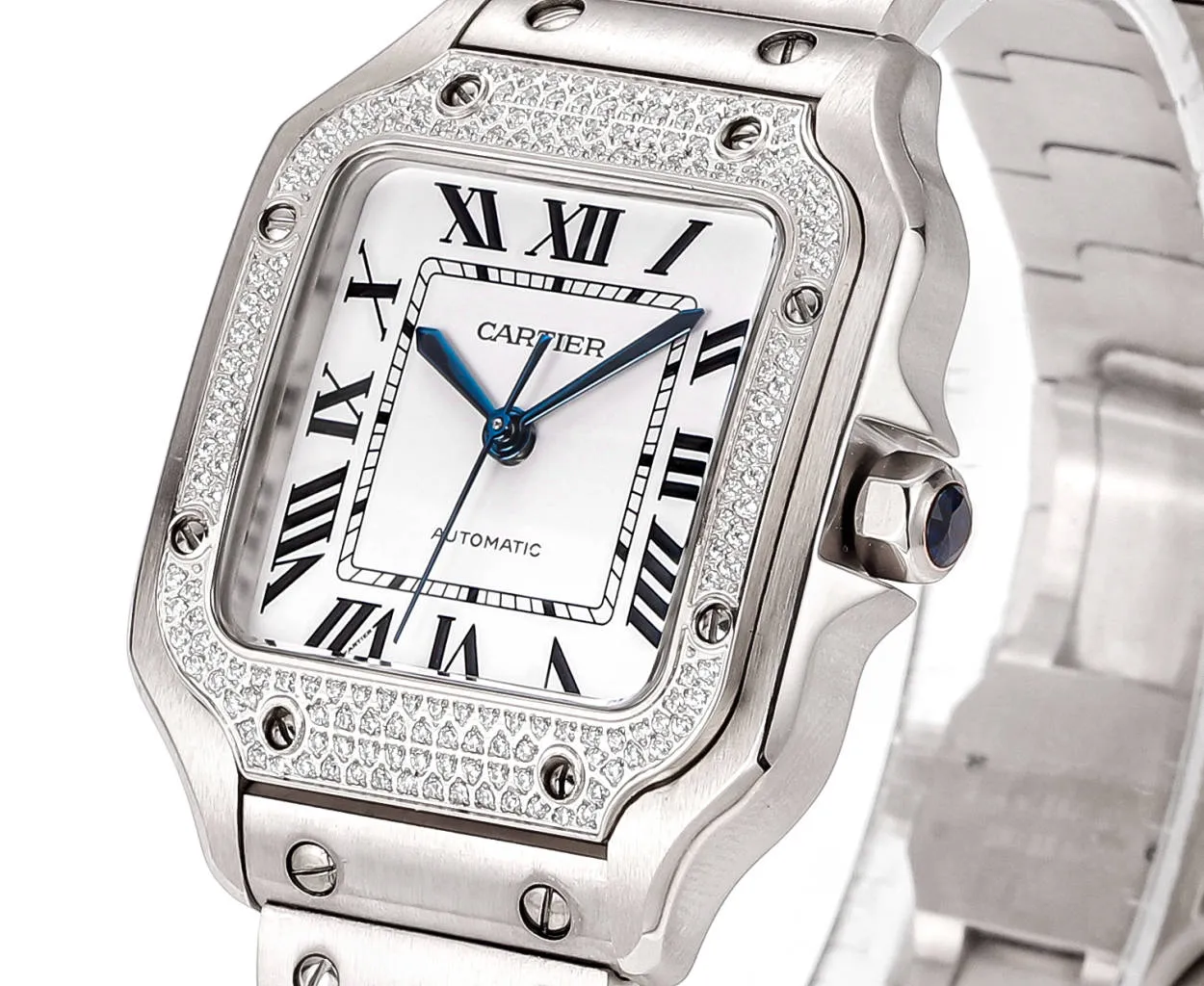 AF Factory Cartier Santos de Cartier Automatic Stainless Steel Watch with White Dial and Blue Hands - 图片 3