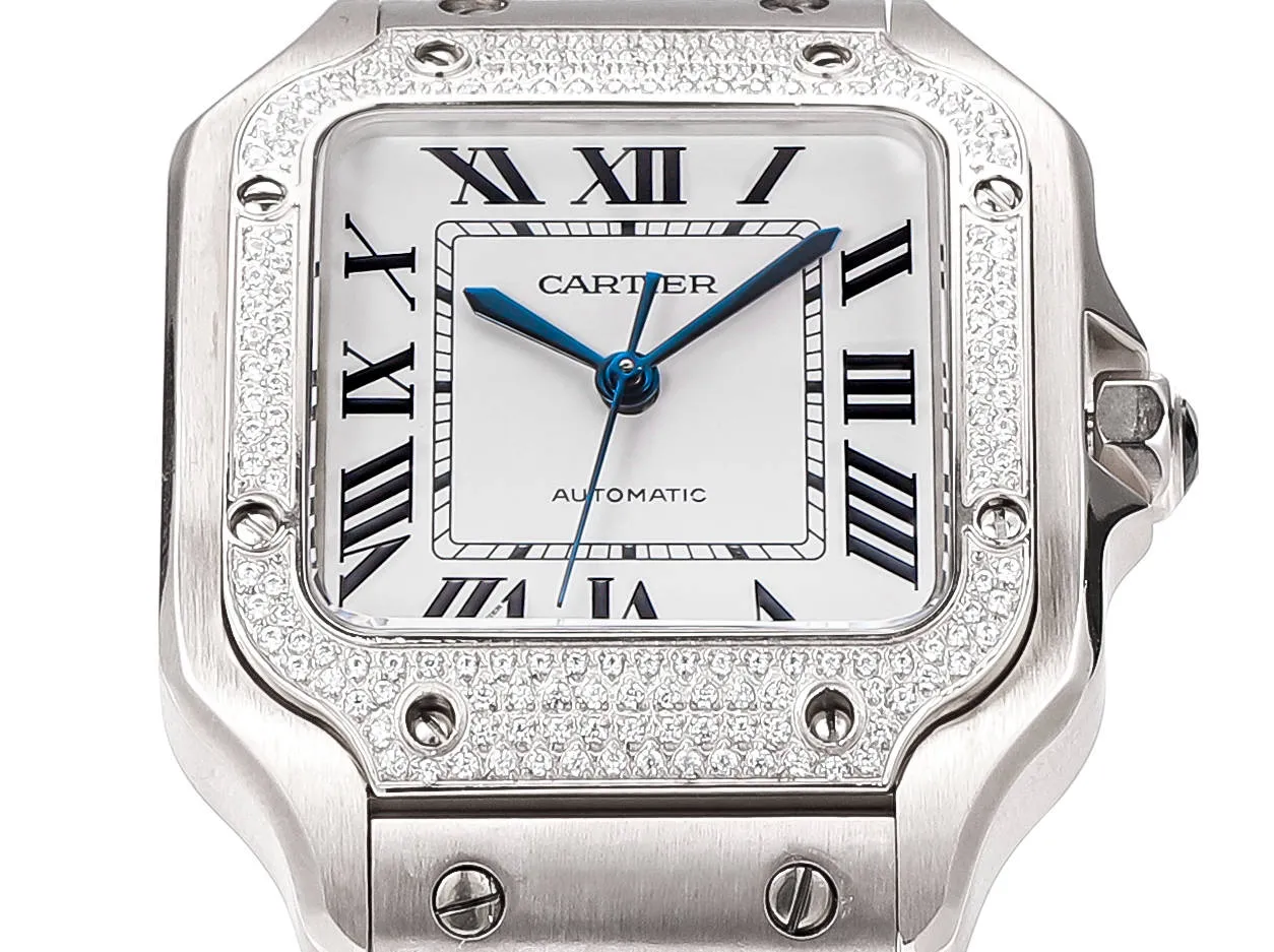 AF Factory Cartier Santos de Cartier Automatic Stainless Steel Watch with White Dial and Blue Hands - 图片 4