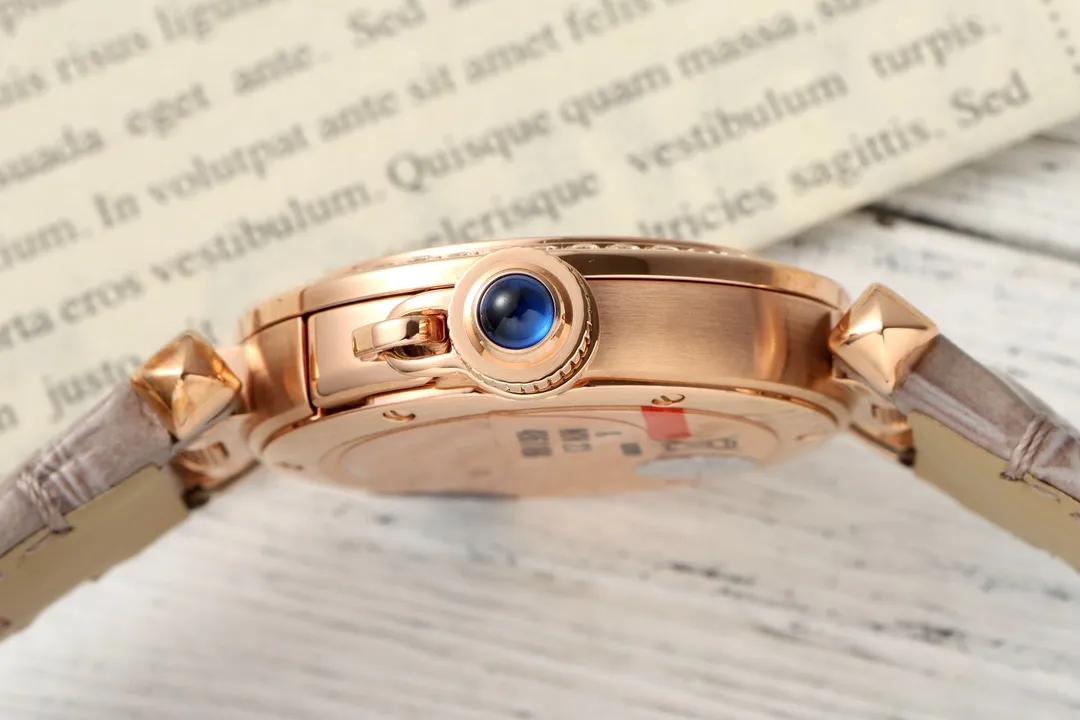 AF Factory Cartier Ballon Bleu de Cartier Rose Gold Diamond-Bezel Watch with Grey Leather Strap and Blue Sword Hands - 图片 6