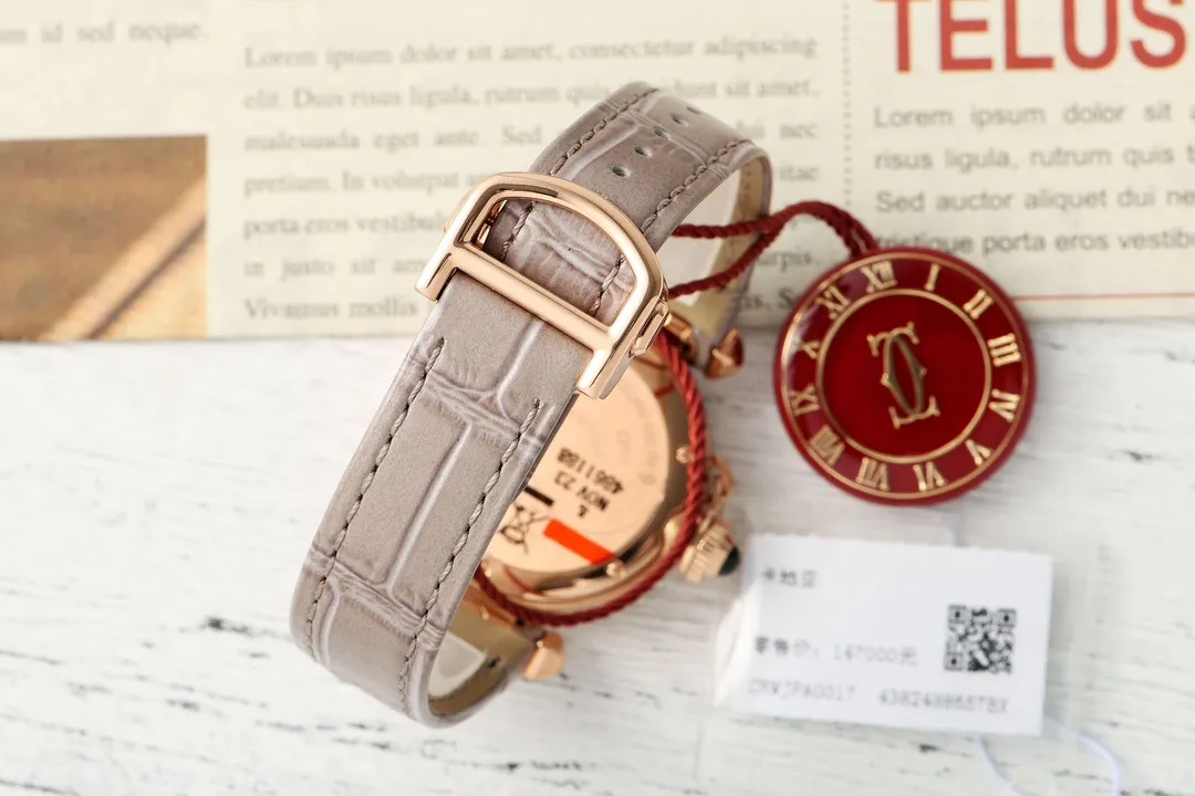AF Factory Cartier Ballon Bleu de Cartier Rose Gold Diamond-Bezel Watch with Grey Leather Strap and Blue Sword Hands - 图片 8