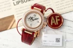 AF Factory Cartier Ballon Bleu de Cartier Women’s Rose Gold Watch with Diamond Bezel and Red Leather Strap