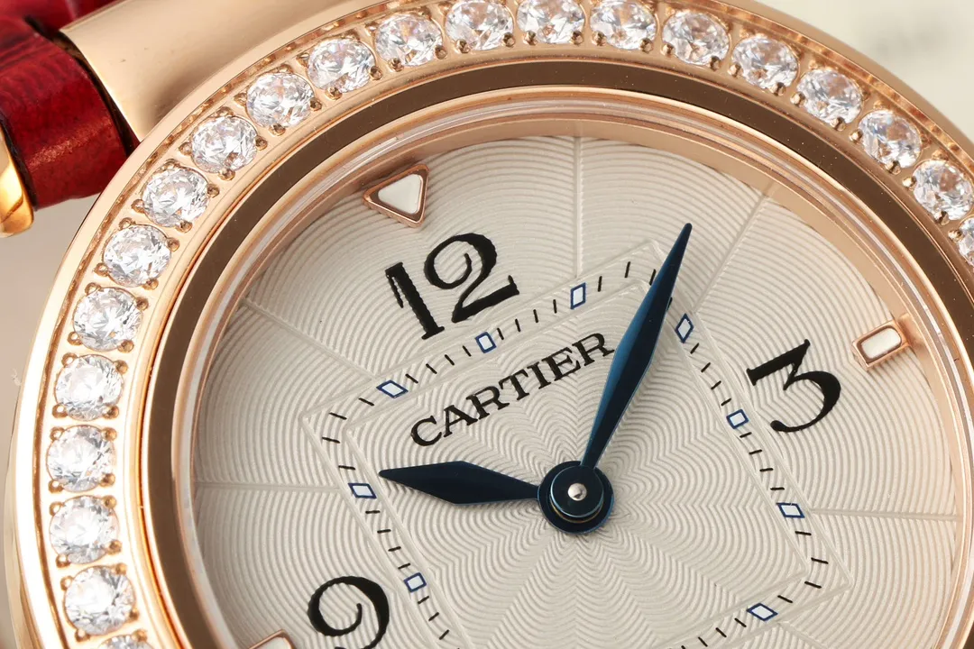 AF Factory Cartier Ballon Bleu de Cartier Women’s Rose Gold Watch with Diamond Bezel and Red Leather Strap - 图片 5