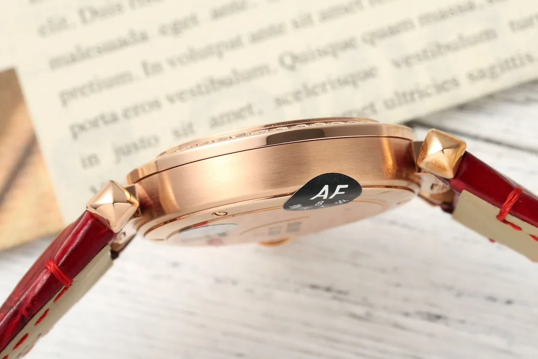 AF Factory Cartier Ballon Bleu de Cartier Women’s Rose Gold Watch with Diamond Bezel and Red Leather Strap - 图片 6