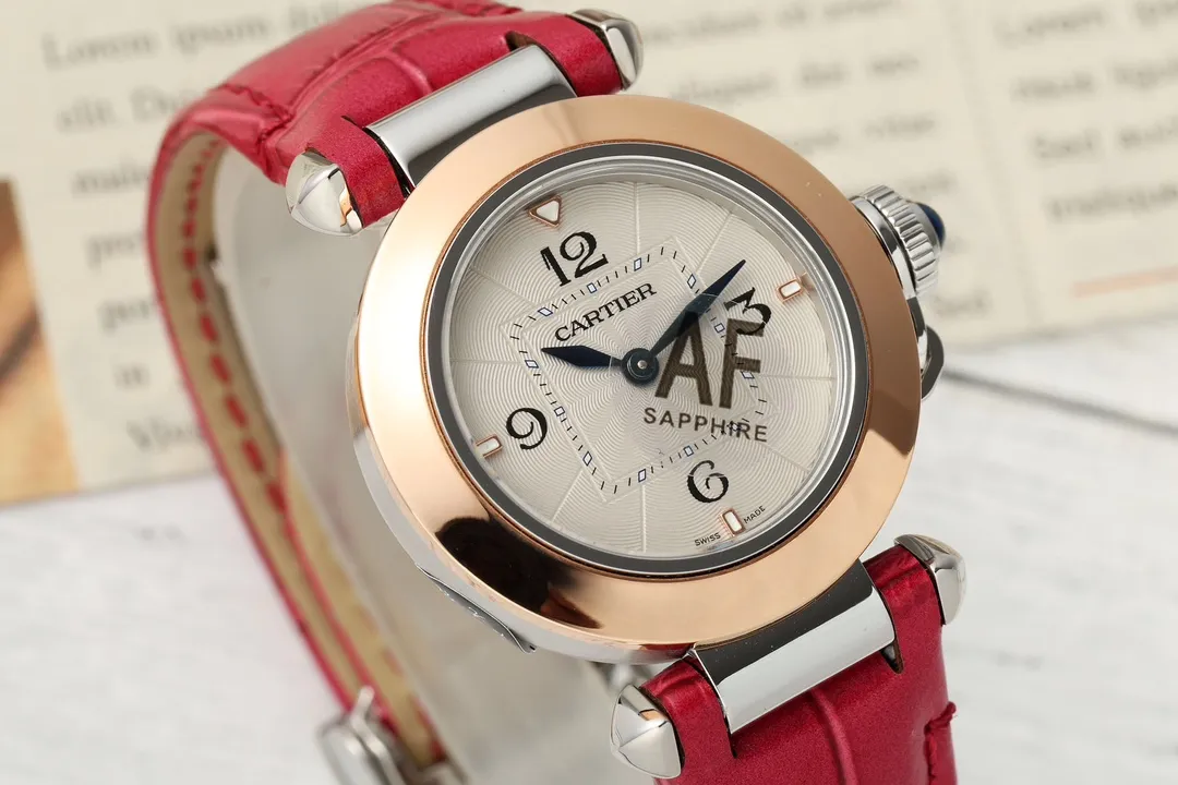 AF Factory Cartier Ballon Bleu de Cartier Women’s Watch – Rose Gold & Steel Case, White Dial, Red Leather Strap, Luxury Automatic Timepiece - 图片 2