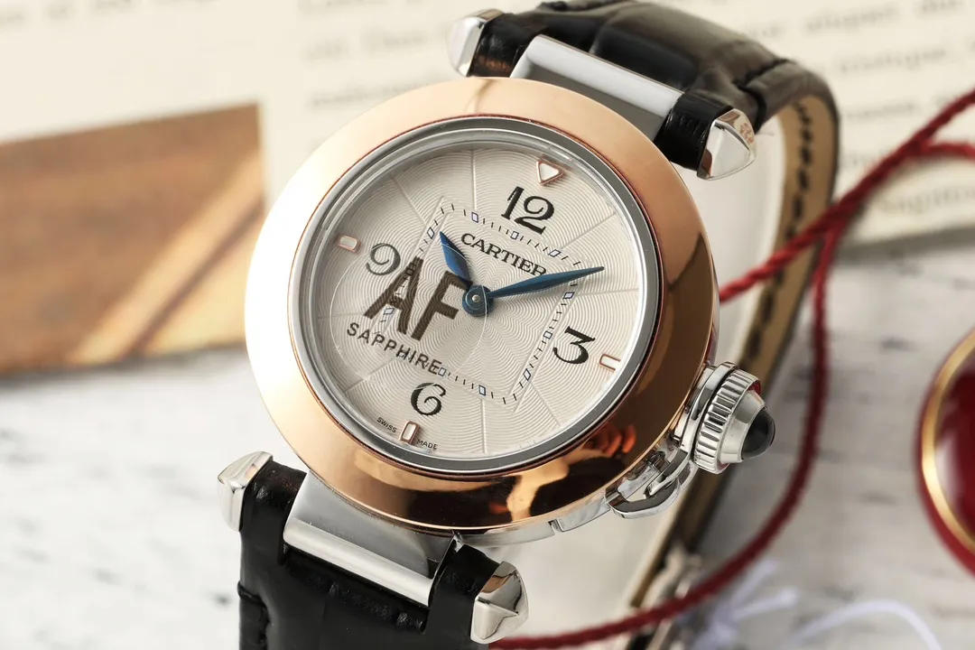 AF Factory Cartier Ballon Bleu White Dial Rose Gold and Steel Automatic Ladies Watch with Black Leather Strap - 图片 3