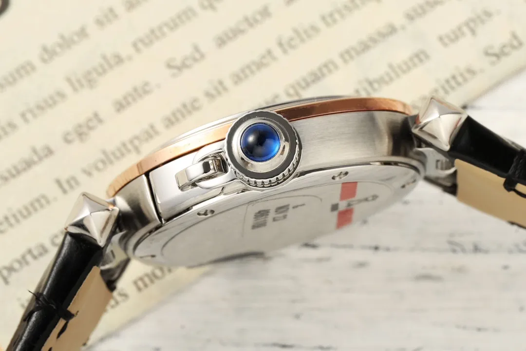 AF Factory Cartier Ballon Bleu White Dial Rose Gold and Steel Automatic Ladies Watch with Black Leather Strap - 图片 7
