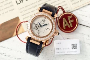 AF Factory Cartier Pasha de Cartier 32mm Rose Gold Diamond-Bezel Navy Blue Leather Strap Women’s Luxury Watch