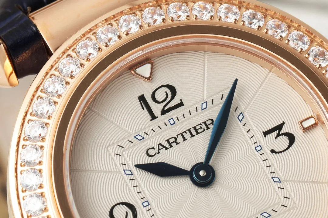 AF Factory Cartier Pasha de Cartier 32mm Rose Gold Diamond-Bezel Navy Blue Leather Strap Women’s Luxury Watch - 图片 5
