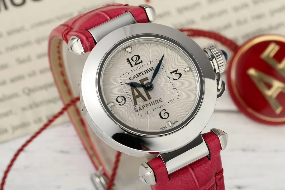 AF Factory Cartier Pasha de Cartier 35mm Women’s Watch with Silver Case, White Dial, and Red Leather Strap - 图片 2