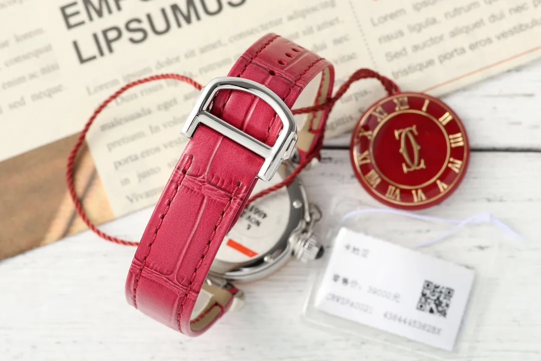 AF Factory Cartier Pasha de Cartier 35mm Women’s Watch with Silver Case, White Dial, and Red Leather Strap - 图片 8