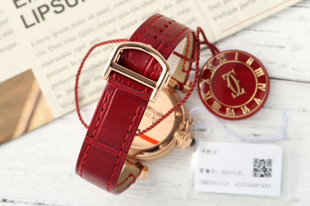 AF Factory Cartier Pasha de Cartier Rose Gold Case Red Alligator Leather Strap Women’s Quartz Watch with Sapphire Crystal - 图片 7
