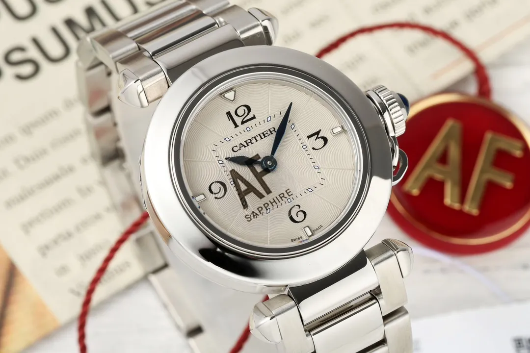 AF Factory Cartier Pasha de Cartier Stainless Steel Automatic Watch with White Dial, Blue Hands, and Sapphire Crystal – Silver Tone Bracelet - 图片 2