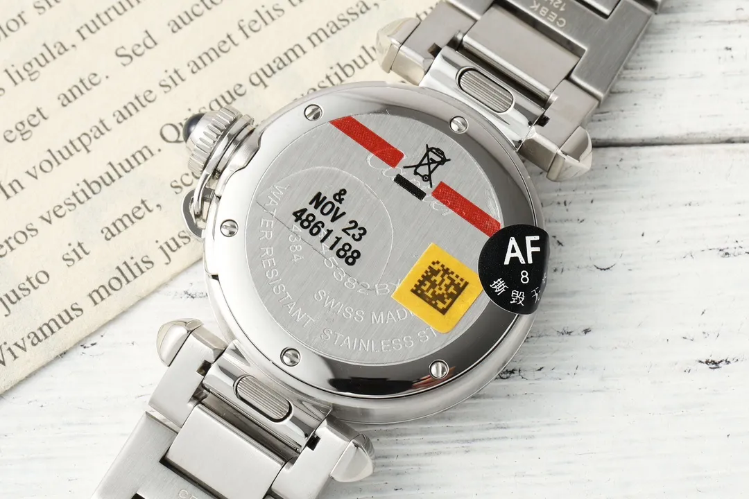 AF Factory Cartier Pasha de Cartier Stainless Steel Automatic Watch with White Dial, Blue Hands, and Sapphire Crystal – Silver Tone Bracelet - 图片 6