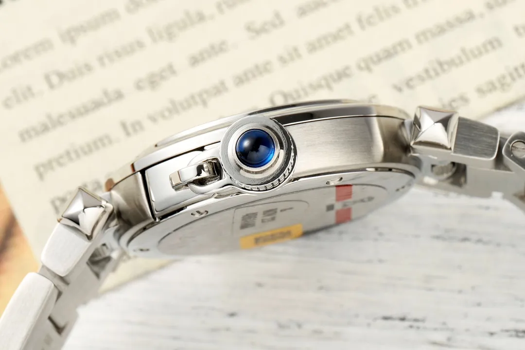 AF Factory Cartier Pasha de Cartier Stainless Steel Automatic Watch with White Dial, Blue Hands, and Sapphire Crystal – Silver Tone Bracelet - 图片 8