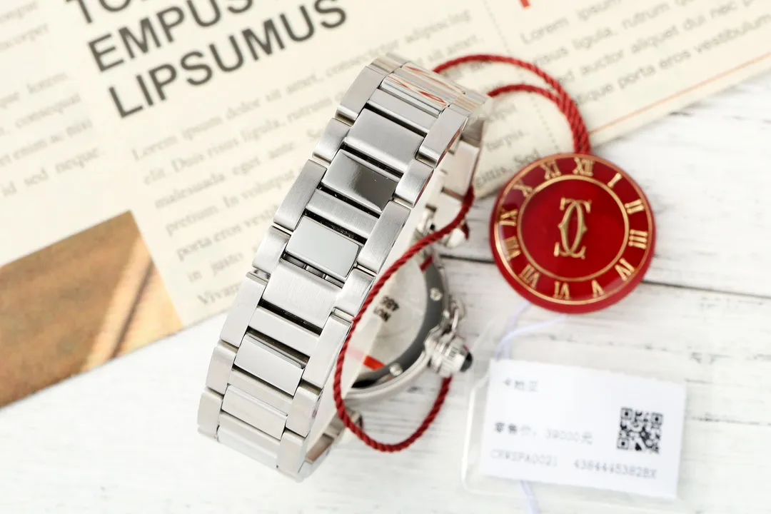 AF Factory Cartier Pasha de Cartier Stainless Steel Automatic Watch with White Dial, Blue Hands, and Sapphire Crystal – Silver Tone Bracelet - 图片 9