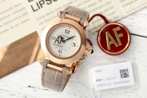 AF Factory Cartier Pasha de Cartier Women’s Rose Gold Automatic Watch with Gray Alligator Leather Strap and White Dial