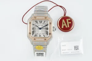 AF Factory Cartier Santos de Cartier Automatic Two-Tone Steel and Yellow Gold Watch with Diamond-Set Bezel, White Dial and Roman Numerals