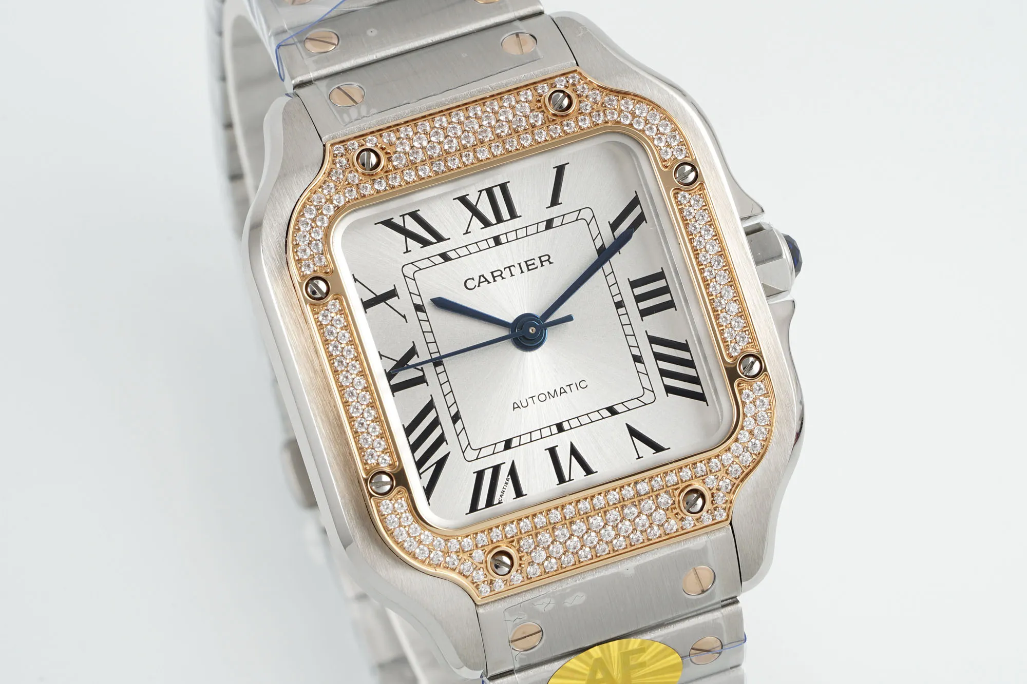 AF Factory Cartier Santos de Cartier Automatic Two-Tone Steel and Yellow Gold Watch with Diamond-Set Bezel, White Dial and Roman Numerals - 图片 2