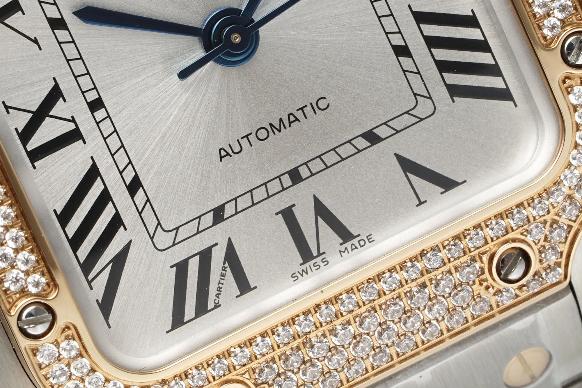 AF Factory Cartier Santos de Cartier Automatic Two-Tone Steel and Yellow Gold Watch with Diamond-Set Bezel, White Dial and Roman Numerals - 图片 4