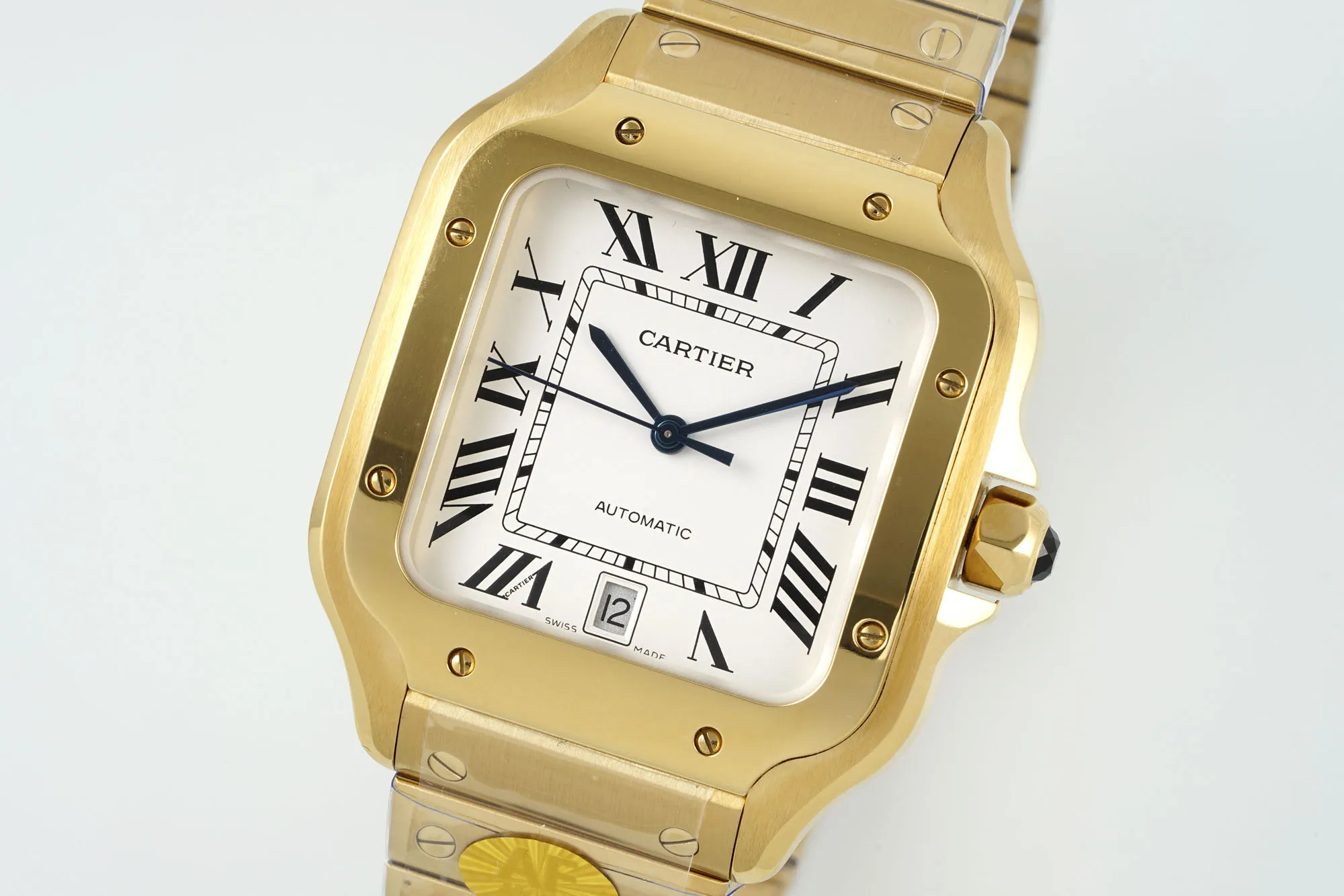 AF Factory Cartier Santos de Cartier Large Automatic Yellow Gold Watch with White Roman Numeral Dial and Steel Bracelet - 图片 3
