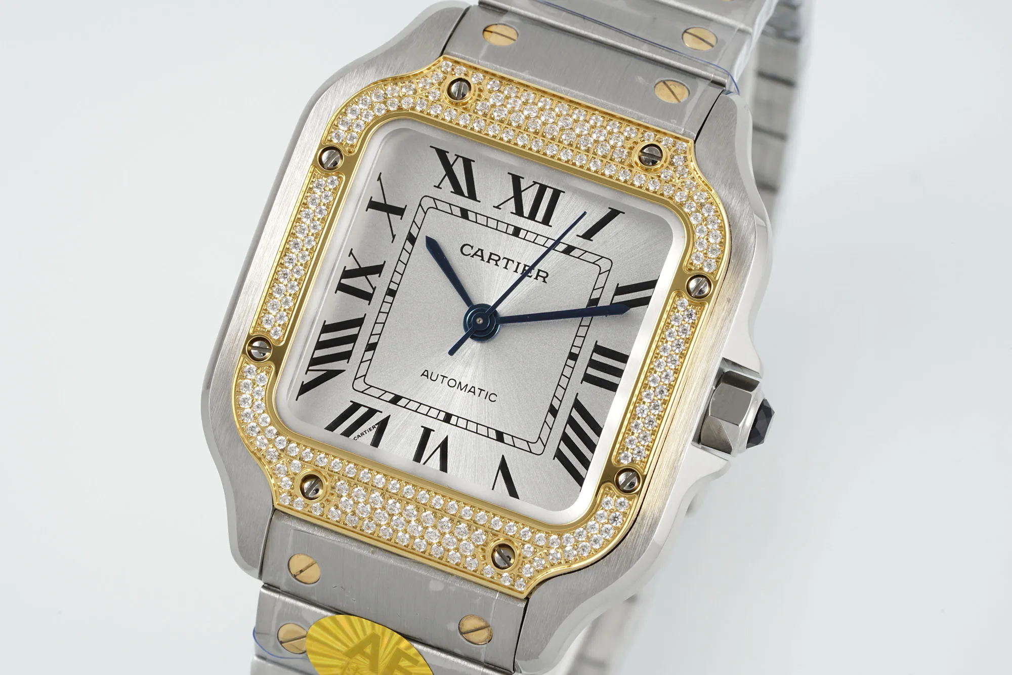 AF Factory Cartier Santos de Cartier Two-Tone Yellow Gold and Stainless Steel Diamond-Set Automatic Watch with White Dial - 图片 2