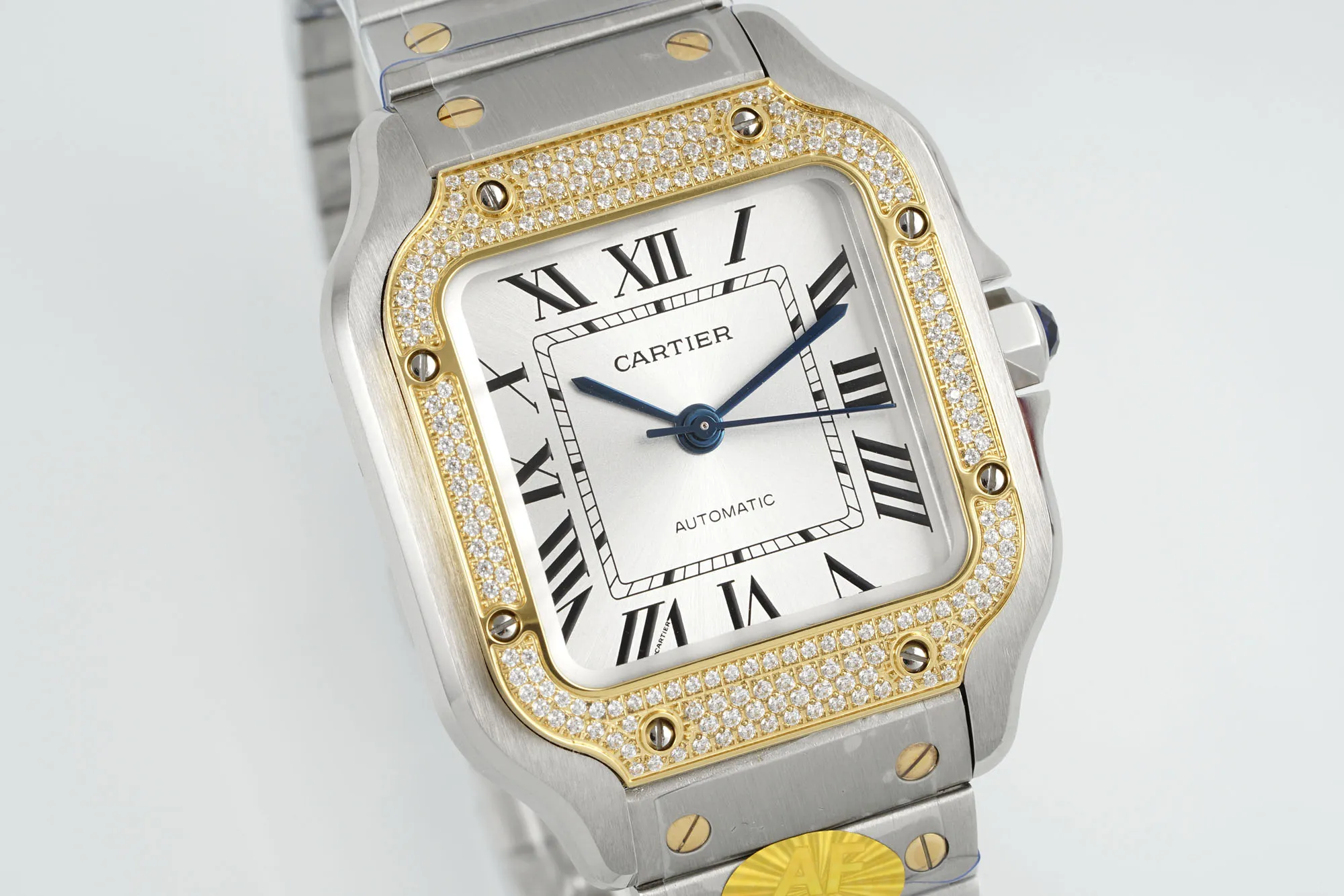AF Factory Cartier Santos de Cartier Two-Tone Yellow Gold and Stainless Steel Diamond-Set Automatic Watch with White Dial - 图片 3