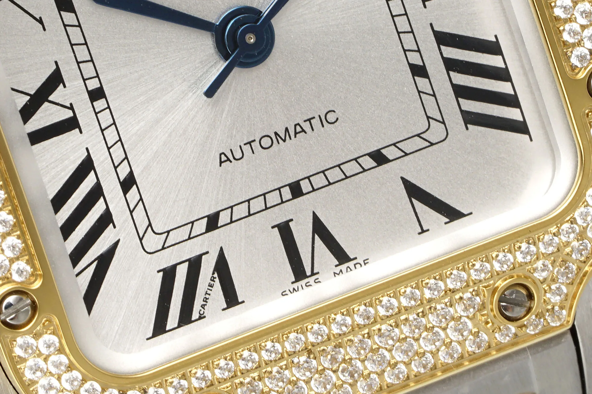 AF Factory Cartier Santos de Cartier Two-Tone Yellow Gold and Stainless Steel Diamond-Set Automatic Watch with White Dial - 图片 4