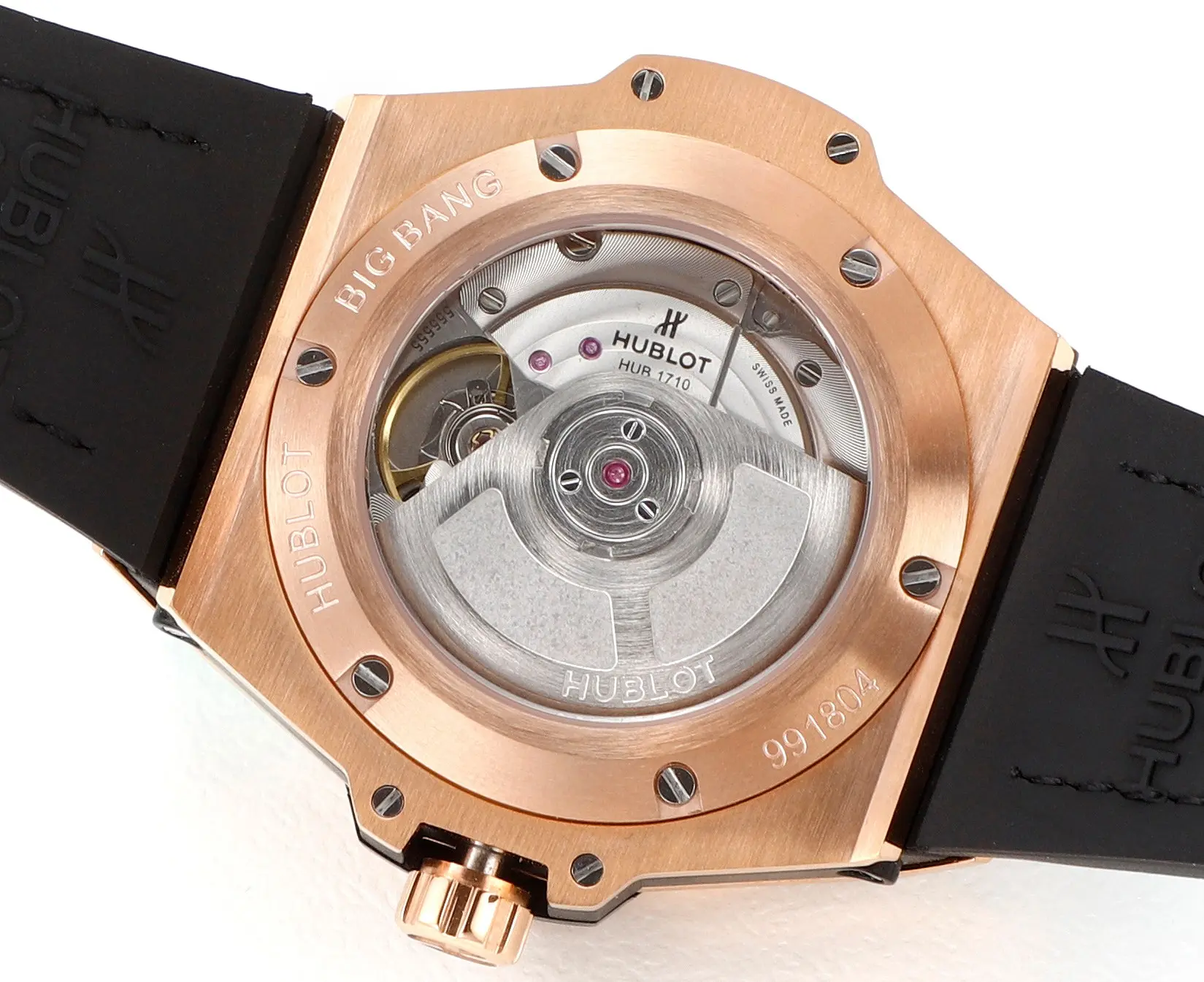 APS Factory HUBLOT Big Bang One-Click 39mm Stainless Steel Rainbow Watch – Blue Dial, Rose Gold and Diamond Bezel, Blue Leather Strap, Best Replica Watch - 图片 7