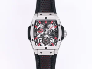 APS Factory Hublot Masterpiece 906 Tourbillon Watch – Rose Gold/Platinum, Black and Red Leather Strap, Manual Wind Movement, Super Clone Edition