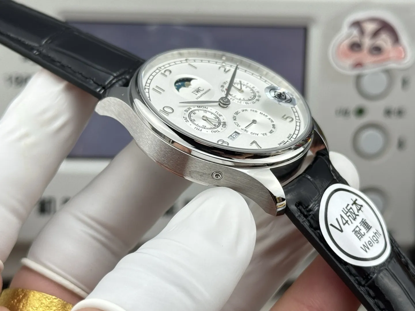 APS Factory IWC Portugieser Perpetual Calendar Automatic Men’s Watch, Silver Case, White Dial, Black Leather Strap - 图片 5