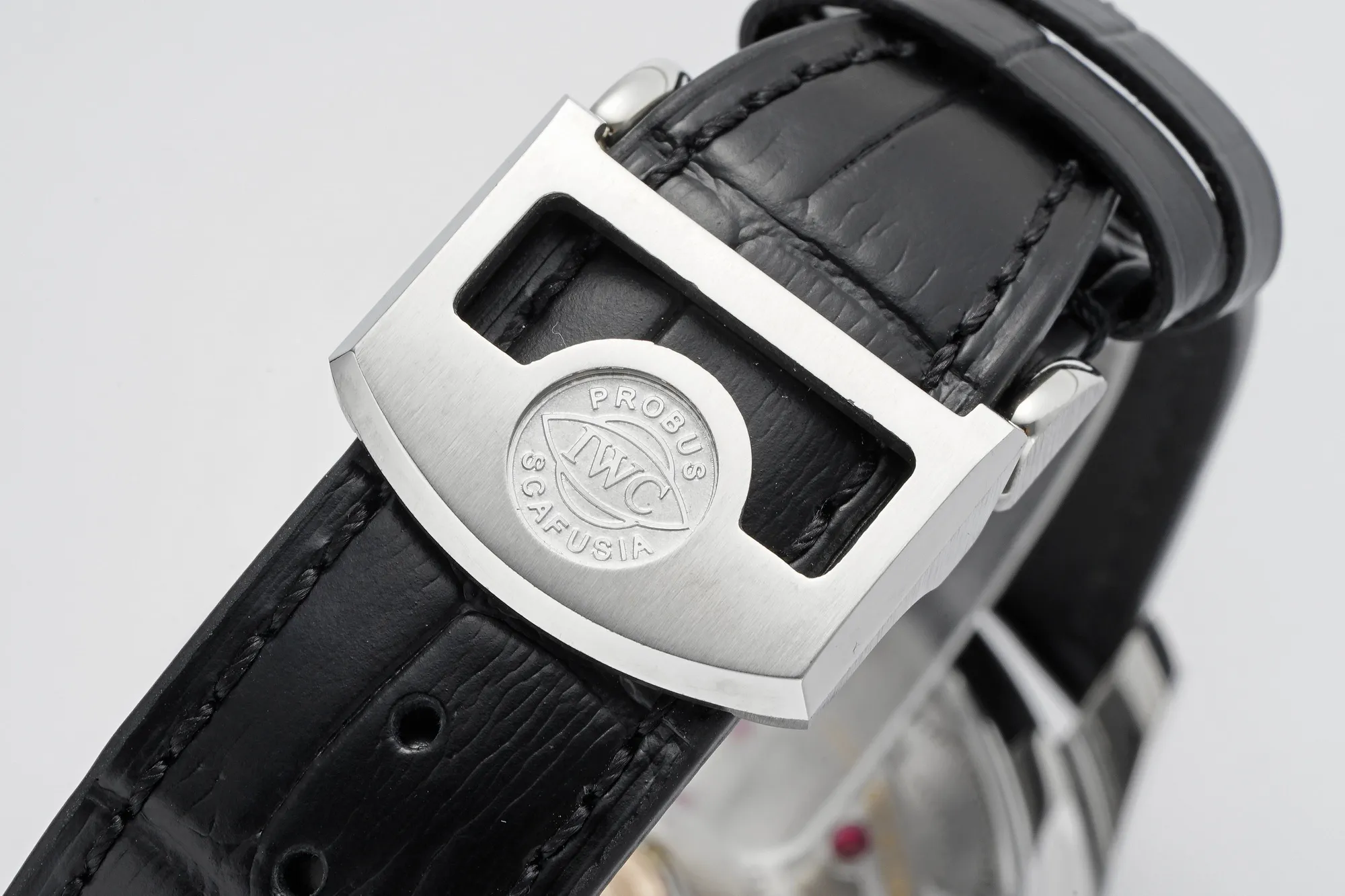 APS Factory IWC Portugieser Perpetual Calendar Automatic Men’s Watch – Silver Case, White Dial with Moon Phase, Black Leather Strap - 图片 6
