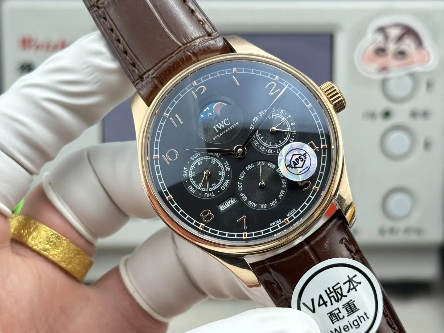 APS Factory IWC Portugieser Perpetual Calendar Black Dial Rose Gold Case Brown Leather Strap Men’s Luxury Watch - 图片 2