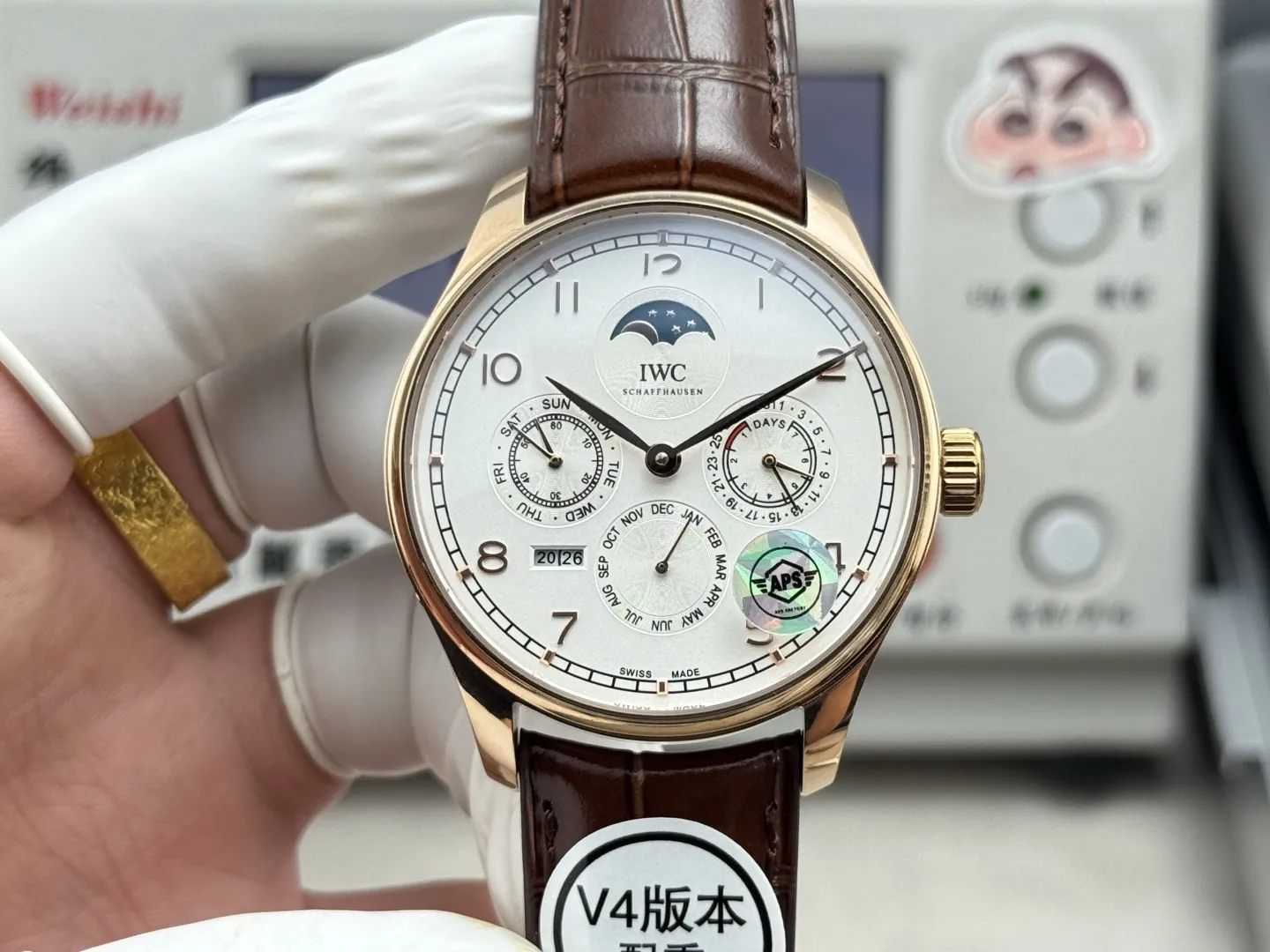 APS Factory IWC Portugieser Perpetual Calendar Rose Gold Case White Dial Brown Leather Strap Men’s Luxury Watch