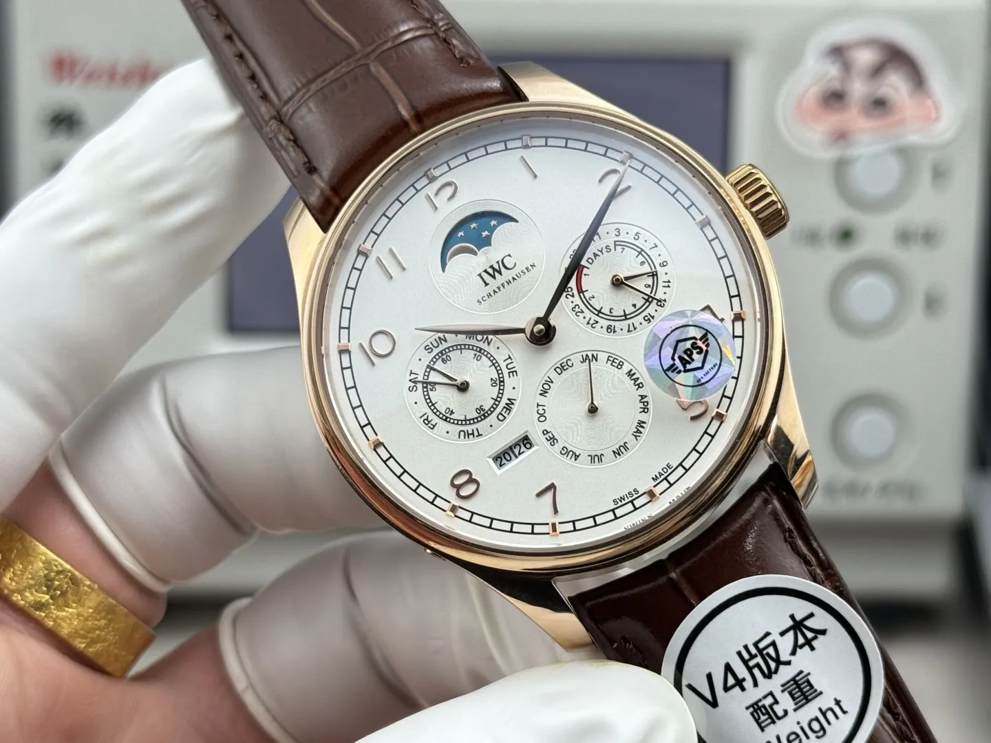 APS Factory IWC Portugieser Perpetual Calendar Rose Gold Case White Dial Brown Leather Strap Men’s Luxury Watch - 图片 2