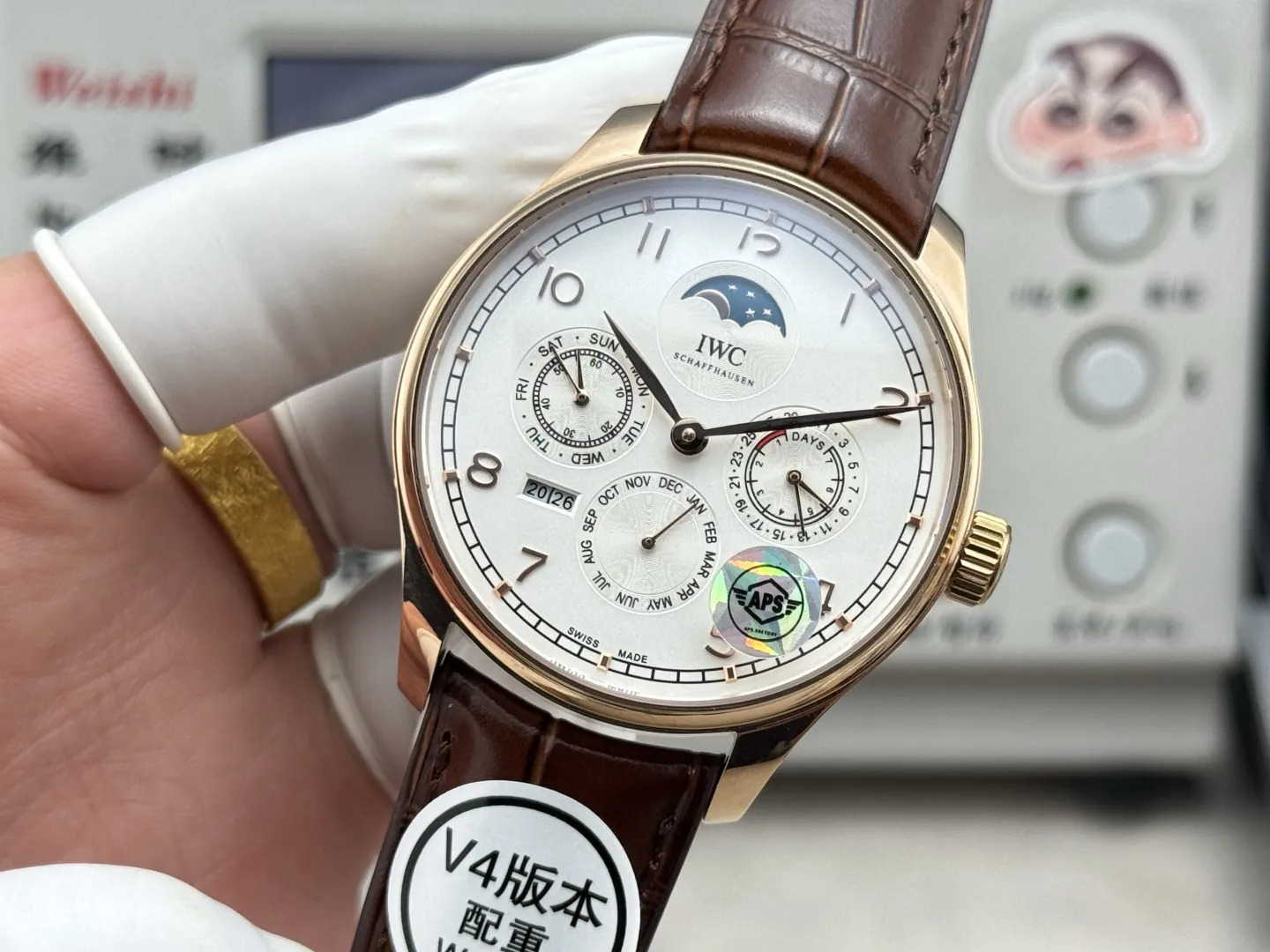 APS Factory IWC Portugieser Perpetual Calendar Rose Gold Case White Dial Brown Leather Strap Men’s Luxury Watch - 图片 3