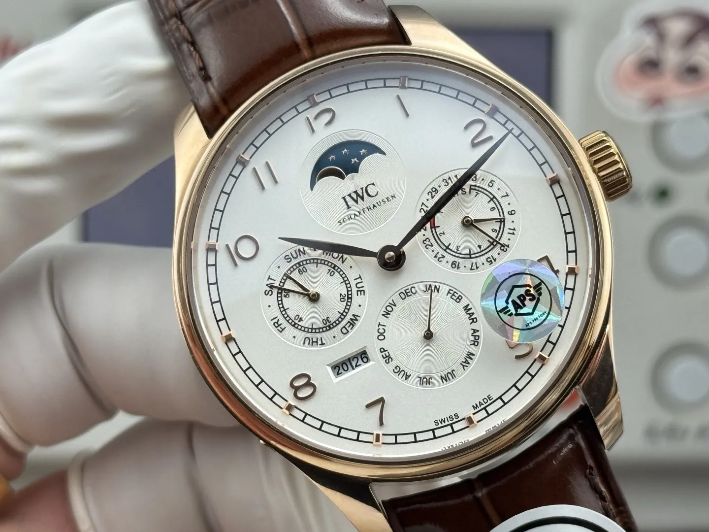 APS Factory IWC Portugieser Perpetual Calendar Rose Gold Case White Dial Brown Leather Strap Men’s Luxury Watch - 图片 4