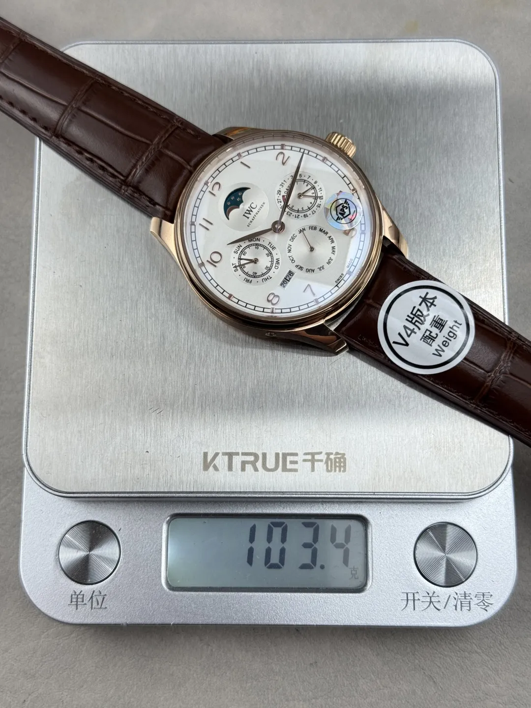 APS Factory IWC Portugieser Perpetual Calendar Rose Gold Case White Dial Brown Leather Strap Men’s Luxury Watch - 图片 5