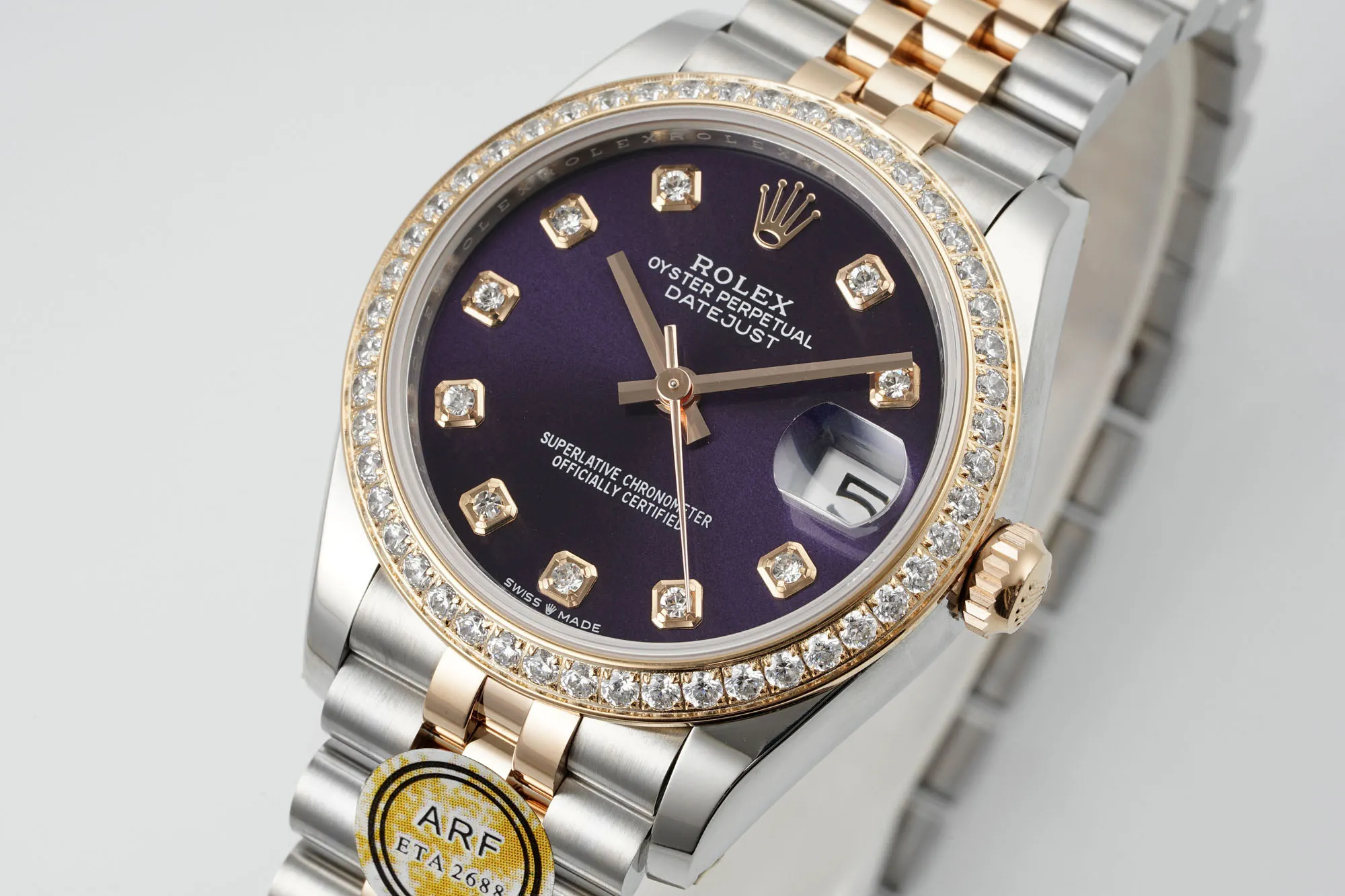 AR Factory Rolex Datejust 31mm Aubergine Dial Diamond Bezel Two-Tone Jubilee Bracelet Ladies Watch - 图片 2
